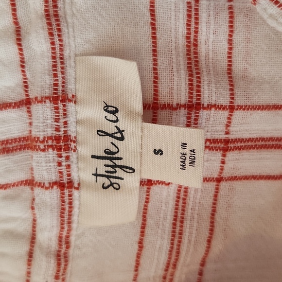 White and Orange Long Sleeve V-neck Flannel Blouse - Picture 5 of 5